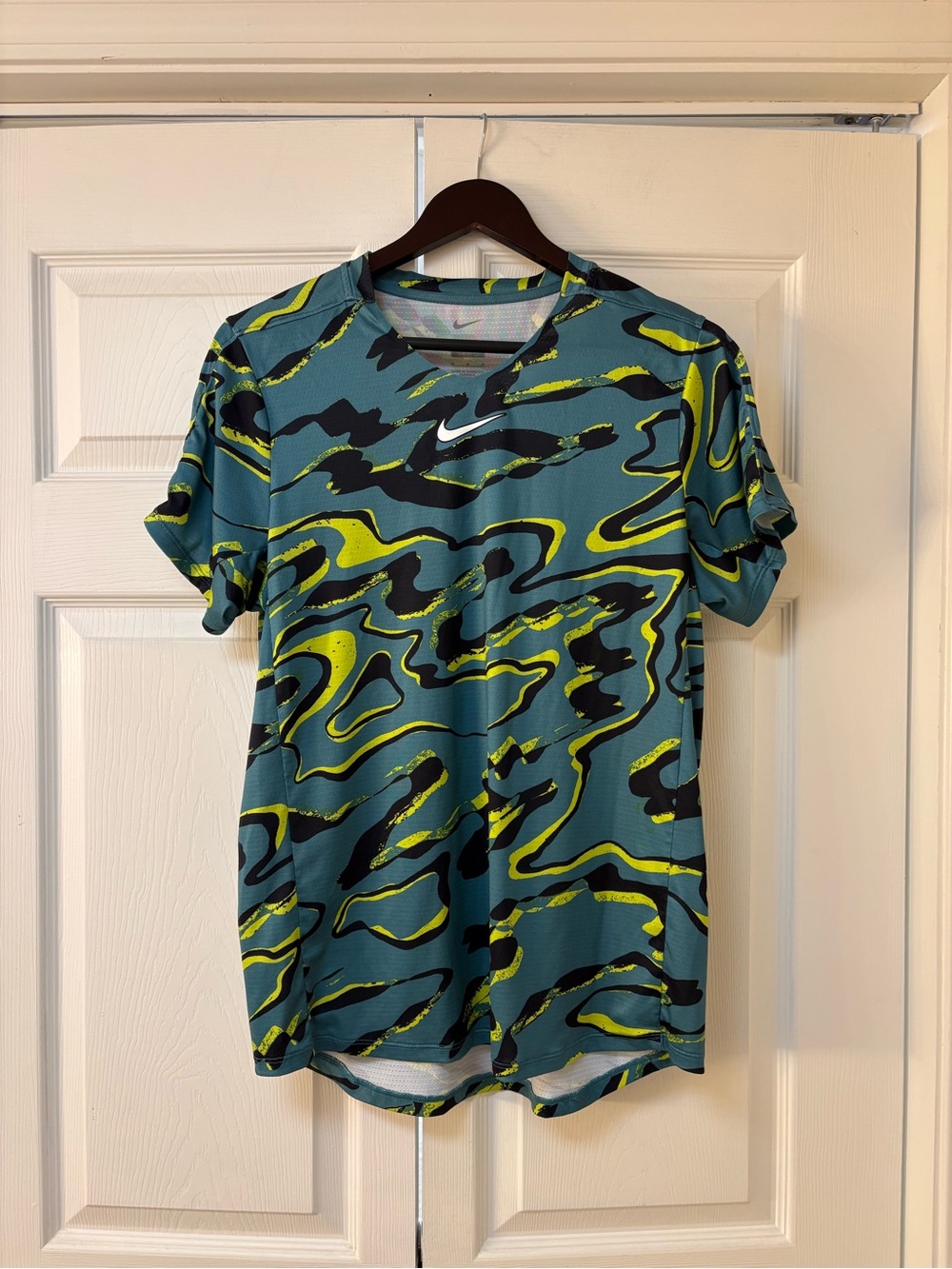 Nike Men’s Teal Camo Performance Tee with Black and Neon Yellow Accents